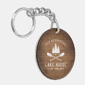 Rustic Lake House Boat Oars Trees Wood Print Sleutelhanger (Voorkant Links)