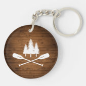 Rustic Lake House Boat Oars Trees Wood Print Sleutelhanger (Achterkant)