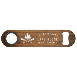 Rustic Lake House Boat Oars Trees Wood Print Speed Flessenopener