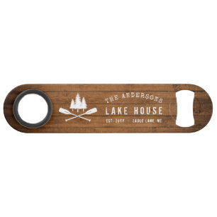 Rustic Lake House Boat Oars Trees Wood Print Speed Flessenopener
