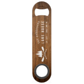 Rustic Lake House Boat Oars Trees Wood Print Speed Flessenopener (Voorkant)