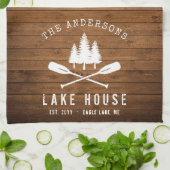 Rustic Lake House Boat Oars Trees Wood Print Theedoek (Gevouwen)