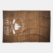 Rustic Lake House Boat Oars Trees Wood Print Theedoek (Horizontaal)