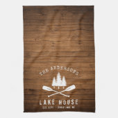 Rustic Lake House Boat Oars Trees Wood Print Theedoek (Verticaal)