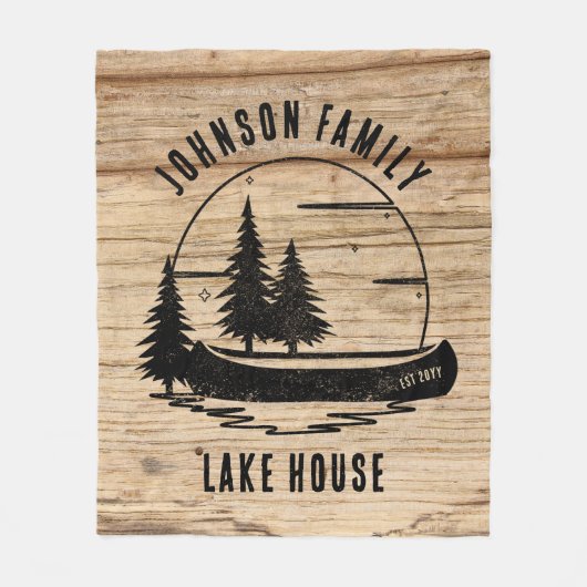 Rustic Lake House Custom Family Name Fleece Deken (Voorkant)