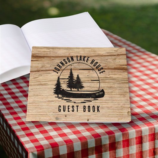 Rustic Lake House Custom Family Name Gastenboek