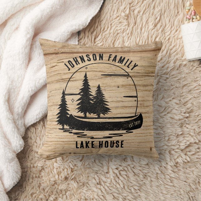 Rustic Lake House Custom Family Name Kussen (Deken)