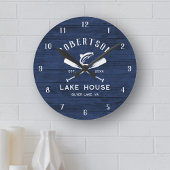Rustic Lake House Familienaam Blue Wood Clock Ronde Klok