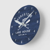 Rustic Lake House Familienaam Blue Wood Clock Ronde Klok (Hoek)