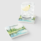 Rustic Lake House Jouw naam Location Specialized  Stenen Onderzetter (Zijkant)