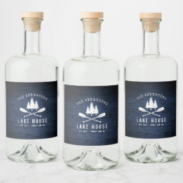 Rustic Lake House Oars Trees Blue Wood Print Label Likeurfles Etiket