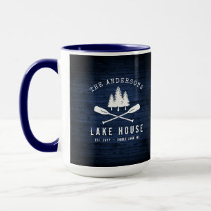 Rustic Lake House Oars Trees Blue Wood Print Large Mok