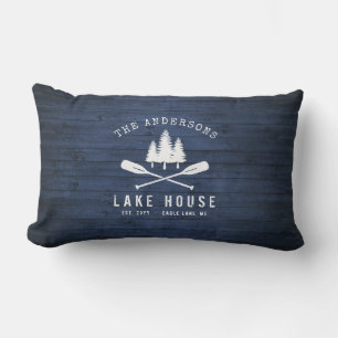 Rustic Lake House Oars Trees Blue Wood Print Patio Buitenkussen