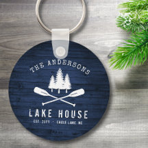 Rustic Lake House Oars Trees Blue Wood Print Round