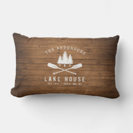 Rustic Lake House Oars Trees Wood Plank Print Buitenkussen