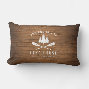 Rustic Lake House Oars Trees Wood Plank Print Buitenkussen