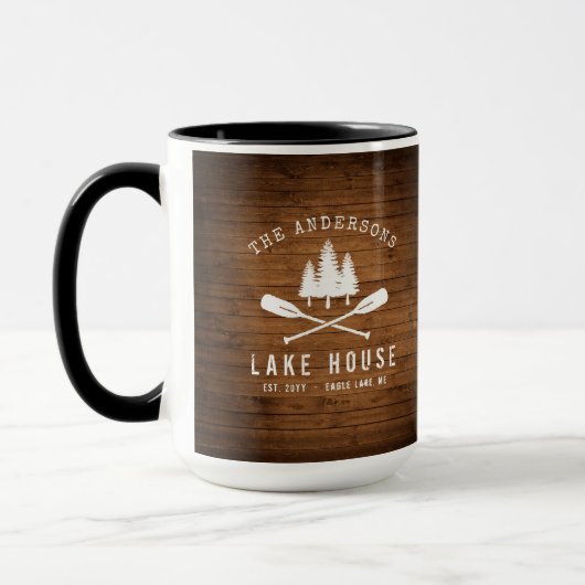 Rustic Lake House Oars Trees Wood Print Large Mok (Links)