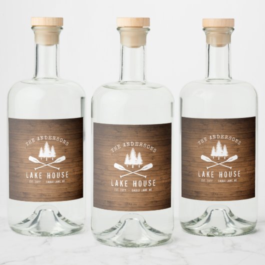 Rustic Lake House Oars Trees Wood Print Likeurfles Etiket (Flessen)