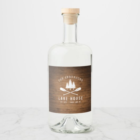 Rustic Lake House Oars Trees Wood Print Likeurfles Etiket (Voorkant)