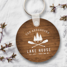 Rustic Lake House Oars Trees Wood Print Round