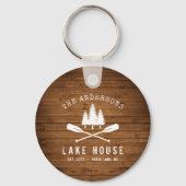 Rustic Lake House Oars Trees Wood Print Round Sleutelhanger (Voorkant)