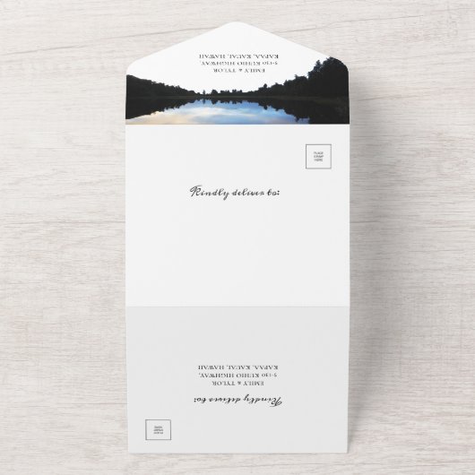 ©Rustic Lake Reflections Lakeside Wedding All In One Uitnodiging (Buitenkant)