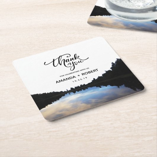 ©Rustic Lake Reflections Lakeside Wedding Favor Kartonnen Onderzetters (Schuin)