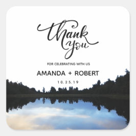 ©Rustic Lake Reflections Lakeside Wedding Favor Vierkante Sticker