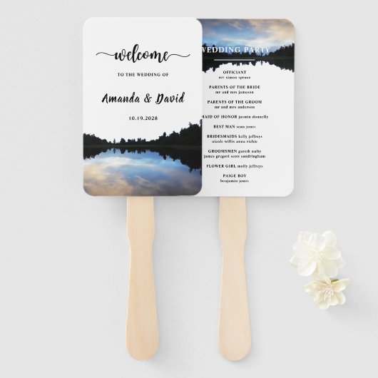 ©Rustic Lake Reflections Lakeside Wedding Hand Fan Handwaaier (Voorkant en achterkant)