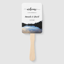 ©Rustic Lake Reflections Lakeside Wedding Hand Fan Handwaaier