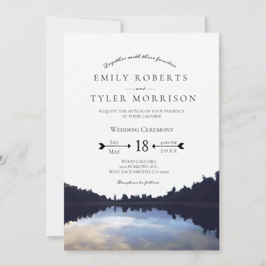 ©Rustic Lake Reflections Lakeside Wedding Kaart (Voorkant)