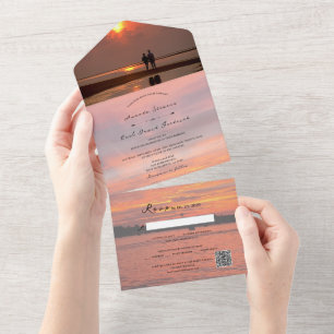 Rustic Lake Sunset Lakeside + uw foto bruiloft All In One Uitnodiging