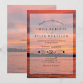 Rustic Lake Sunset Lakeside Wedding Invites © Kaart (Voorkant / Achterkant)
