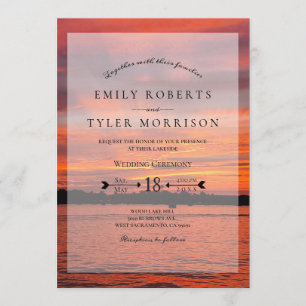 Rustic Lake Sunset Lakeside Wedding Invites © Kaart