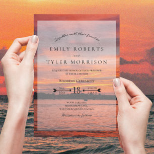 Rustic Lake Sunset Lakeside Wedding Invites © Kaart