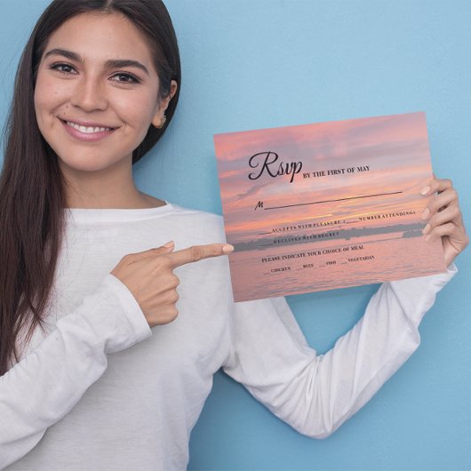 Rustic Lake Sunset Lakeside Wedding Invites © Kaart