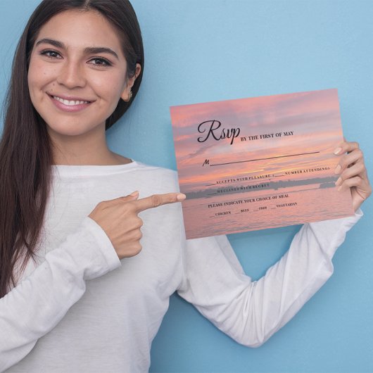 Rustic Lake Sunset Lakeside Wedding RSVP Kaartje