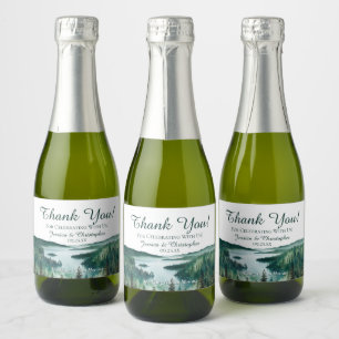 Rustic Lake Tahoe Bruiloft Bedankt Miniatuur Sparkling Wijnetiket