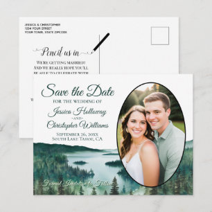 Rustic Lake Tahoe Ovaal Foto Save The Date Aankondigingskaart