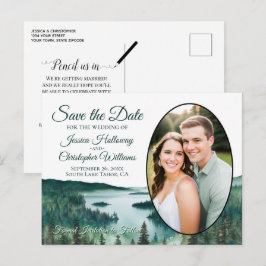 Rustic Lake Tahoe Ovale Foto Save The Date Aankondigingskaart