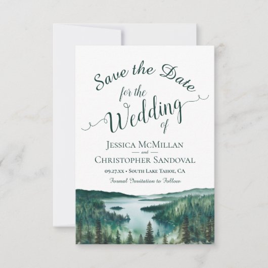 Rustic Lake Tahoe Watercolor Destination Wedding Save The Date (Voorkant)