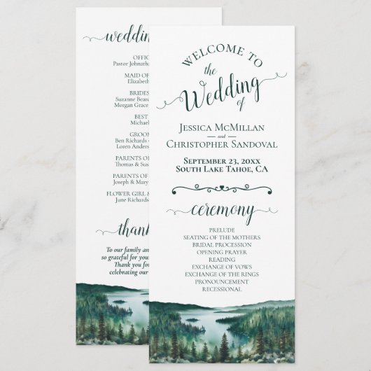 Rustic Lake Tahoe Watercolor Landscape Wedding Programmakaart (Voorkant / Achterkant)