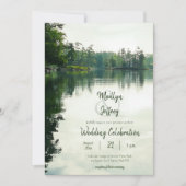 Rustic lakeside evergreens reflection wedding kaart (Voorkant)