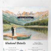 Rustic Lakeside Mountain | Illustrated Wedding Drieluik Uitnodiging (Binnenzijde eerst)