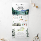 Rustic Lakeside Mountain | Illustratief huwelijk Drieluik Uitnodiging (Binnen)