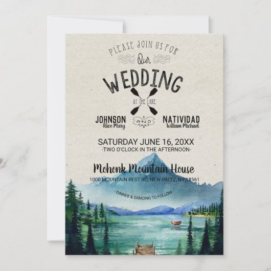 Rustic Lakeside Mountain Wedding Kaart (Voorkant)