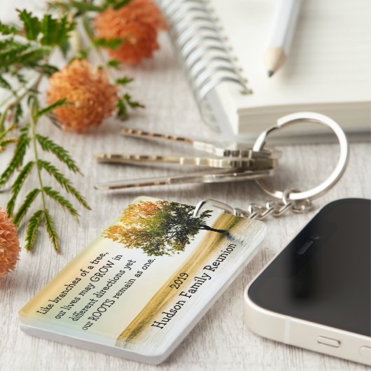 Rustic Lakeside Tree Family Reunion Souvenir Sleutelhanger (Voorkant Rechts)
