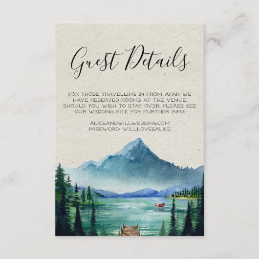 Rustic Lakeside Wedding Guest — Details-kaart Informatiekaartje (Voorkant)
