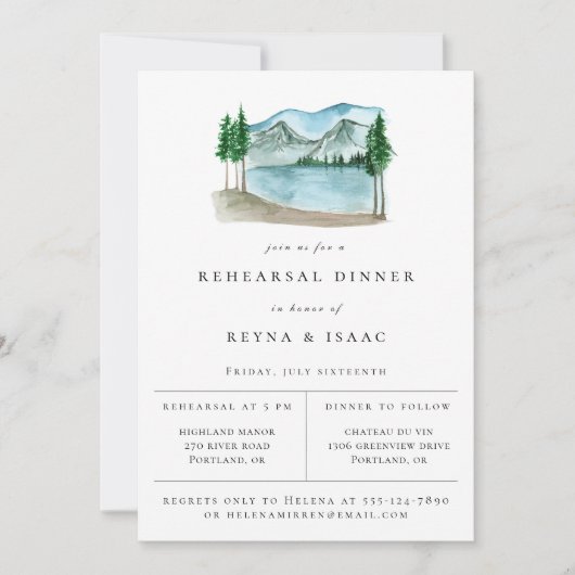 Rustic Lakeview Rehearsal Dinner Aankondiging (Voorkant)