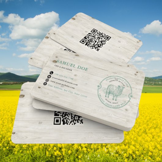 Rustic Lamb Sheep Farm LOGO QR Code Green Visitekaartje